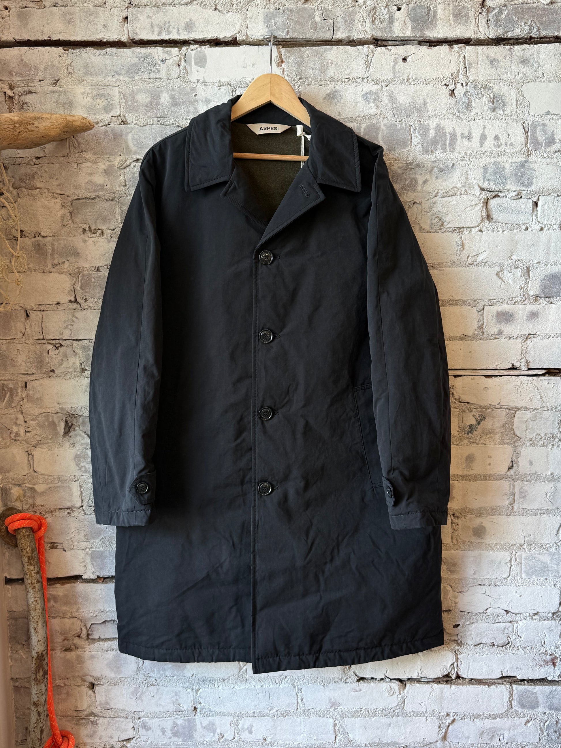 Men's Pascal wool and cashmere coat in black navy by Aspesi, featuring a tailored fit and classic design.