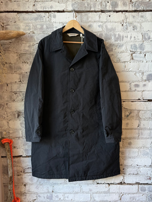 Men's Pascal wool and cashmere coat in black navy by Aspesi, featuring a tailored fit and classic design.