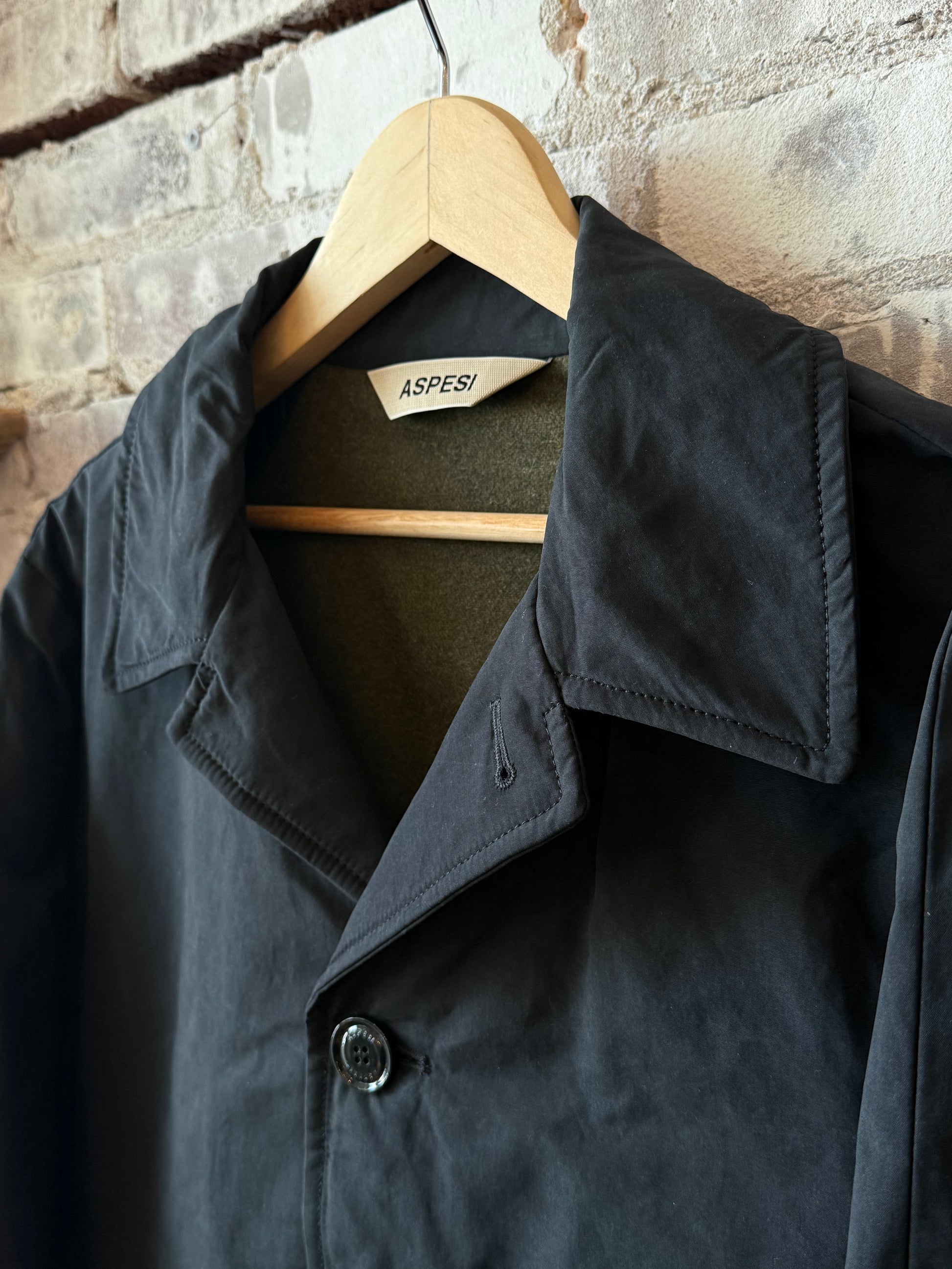 Men's Aspesi Pascal Wool and Cashmere Coat in black navy, featuring a tailored fit and classic design for sophisticated style.