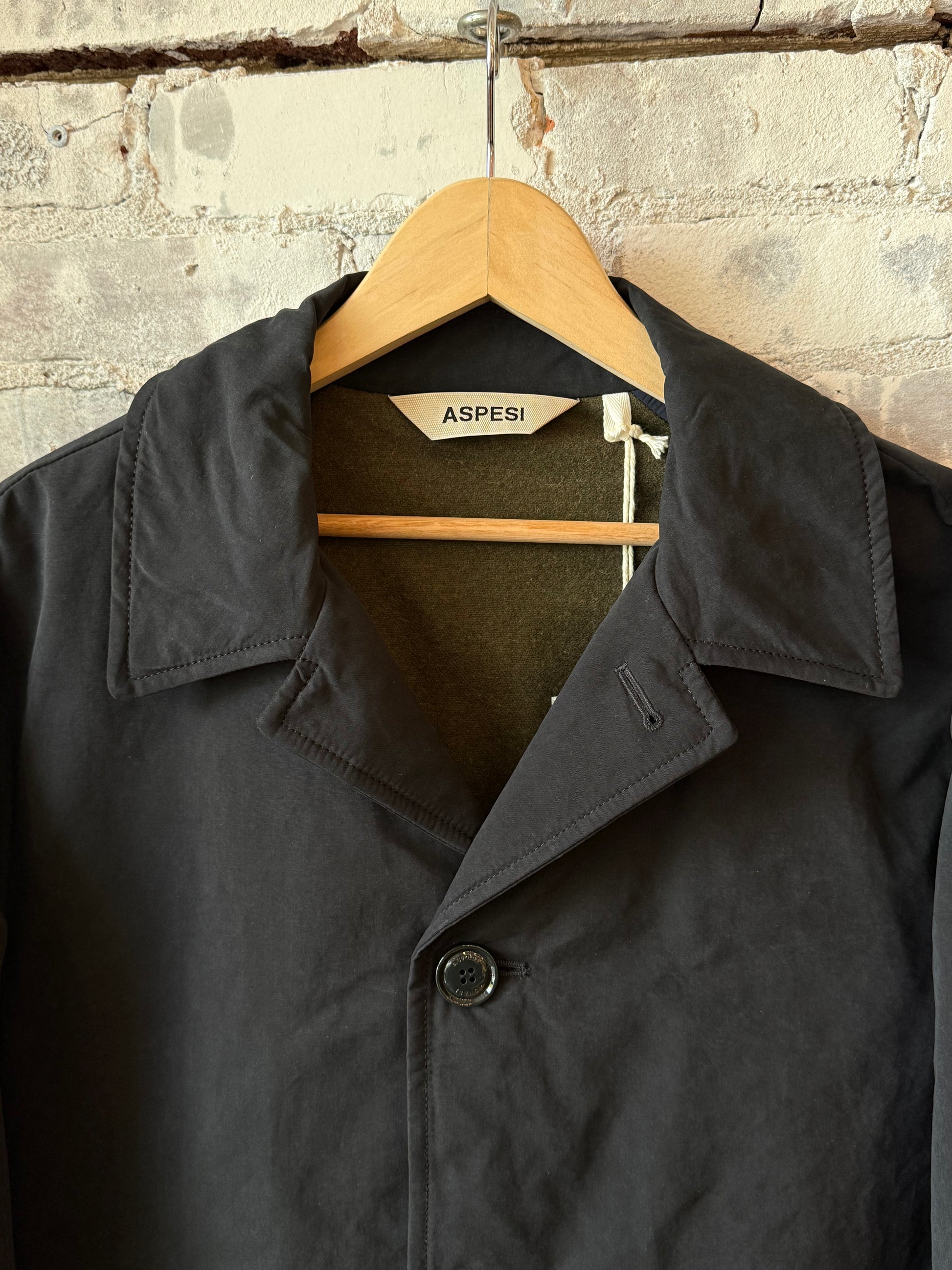 Men's Pascal Wool and Cashmere Coat in black navy, Aspesi, showcasing a stylish, tailored winter outerwear with a classic collar.