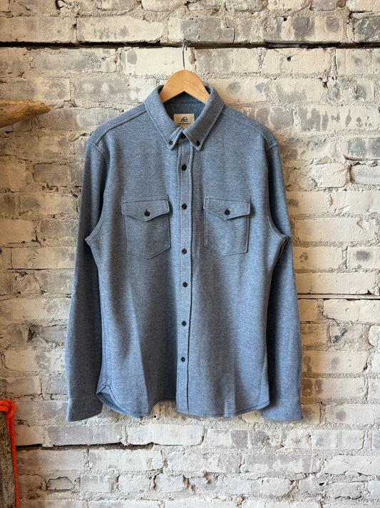 Men's Rex Rib Knit Shirt in Slate Blue Heather by Surfside Supply, showing the textured ribbed fabric and classic fit.