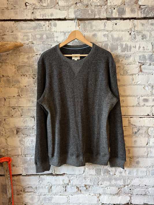 Men's Butch Waffle Fleece Crewneck in Charcoal Heather by Surfside Supply, showing the cozy fleece fabric and classic crewneck design.