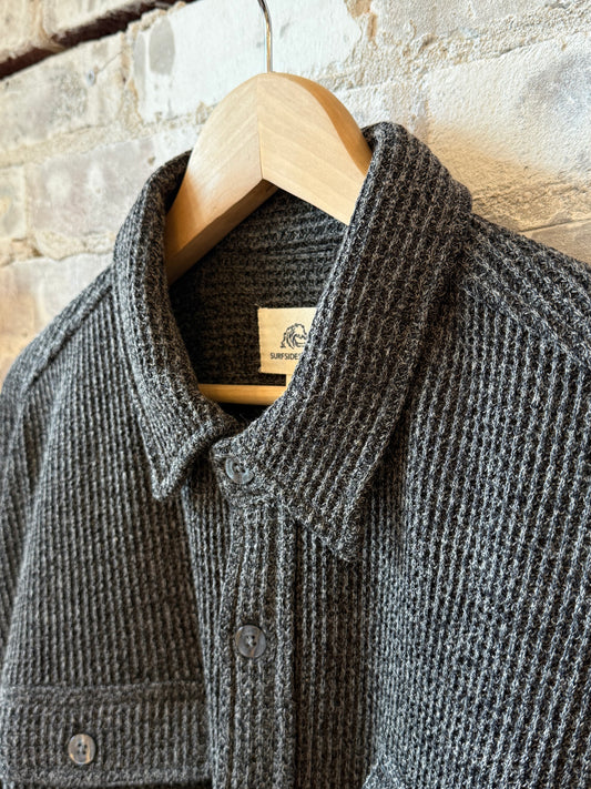 Men's Dylan Waffle Fleece Shirt Jacket by Surfside Supply in charcoal heather, featuring a cozy waffle fleece texture and button front.