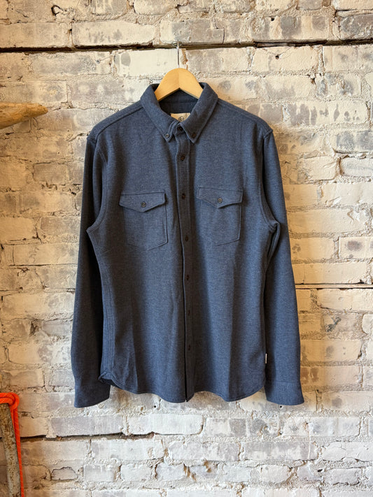 Navy Heather Rex Rib Knit Men's Shirt by Surfside Supply, featuring a close-up of the textured rib knit fabric.