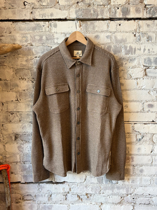 Men's Dylan Waffle Fleece Shirt Jacket in Camel Heather by Surfside Supply, featuring a cozy waffle fleece texture and casual style.