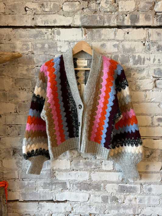 ELEVEN SIX Charlie Cardi women's multi-colored knitted sweater, soft fabric, stylish layered look, front button closure, casual wear