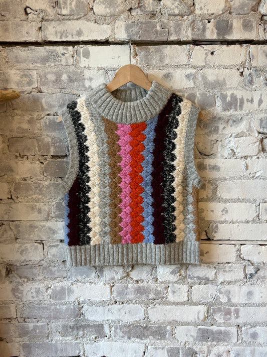 Women's Carla Vest by ELEVEN SIX in multi-color, featuring a stylish sleeveless design with a textured fabric and vibrant pattern.