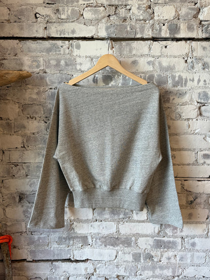 Light grey melange off-shoulder women's sweatshirt by Closed Women's, showing a casual, relaxed fit with long sleeves and ribbed cuffs.