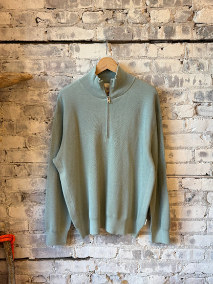 Men's Closed Half-Zip Cotton Blend Jumper in drift blue