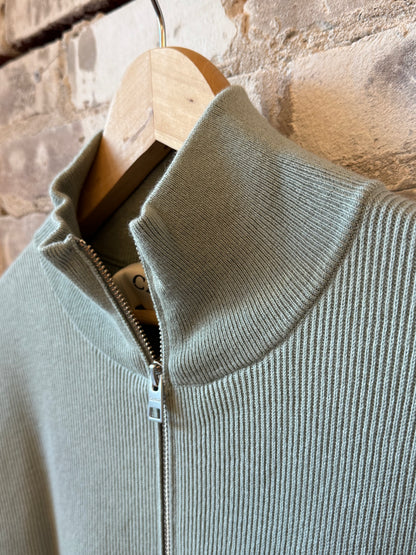 Closed Men's drift blue half-zip cotton blend jumper layered on a model
