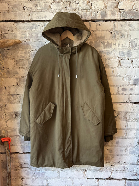 Hartford Women's Vader woven coat in army green, front view
