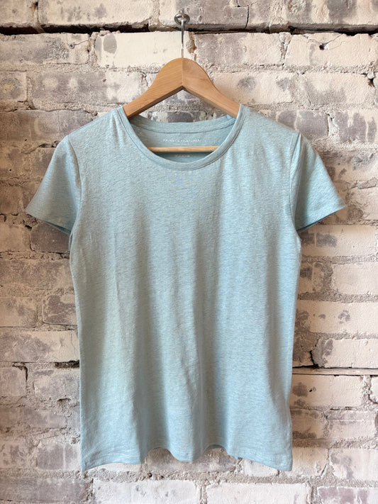Stretch Linen SS Crewneck - Bleu Calanques