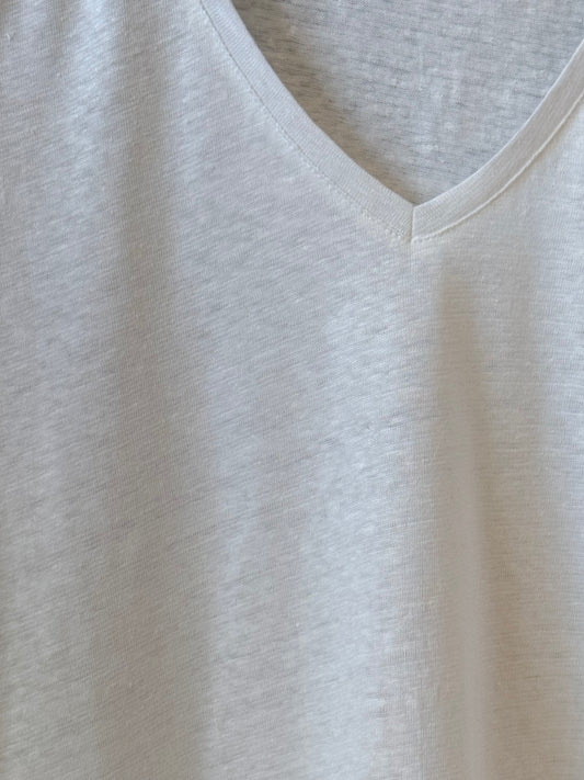 Stretch Linen SS V-Neck - Blanc