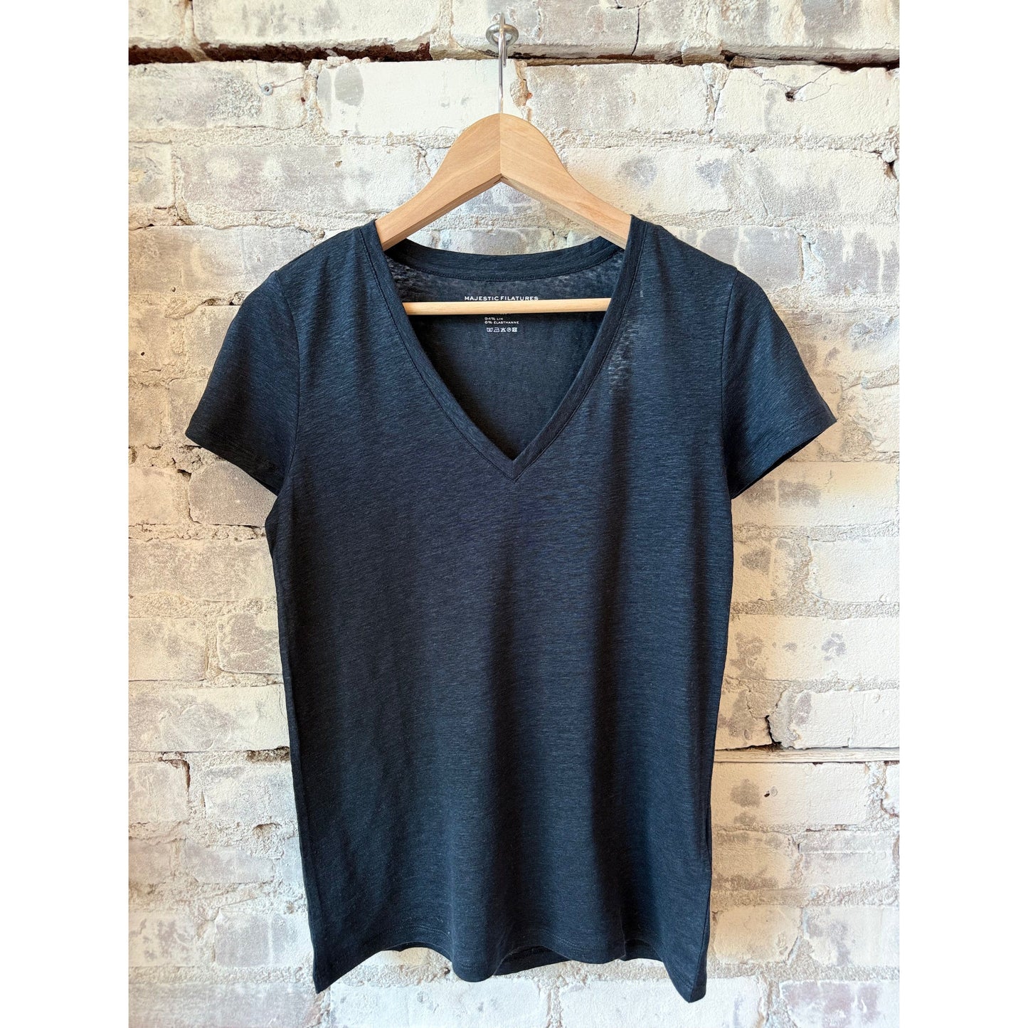 Majestic Filatures Stretch Linen SS V-Neck - Marine Dark Slate Gray