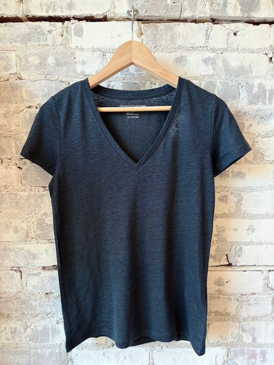 Stretch Linen SS V-Neck - Marine