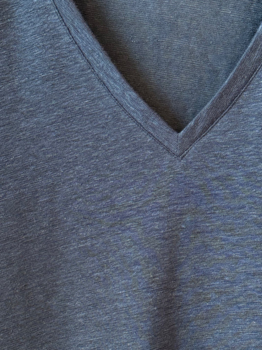 Stretch Linen SS V-Neck - Marine