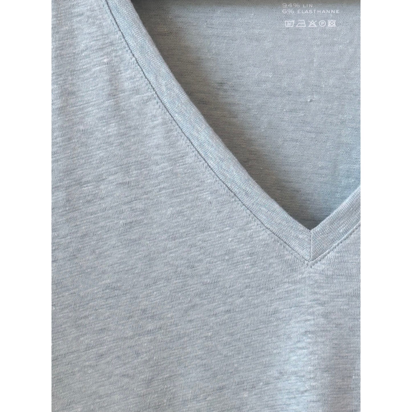 Majestic Filatures Stretch Linen SS V-Neck - Bleu Calanques Dark Gray
