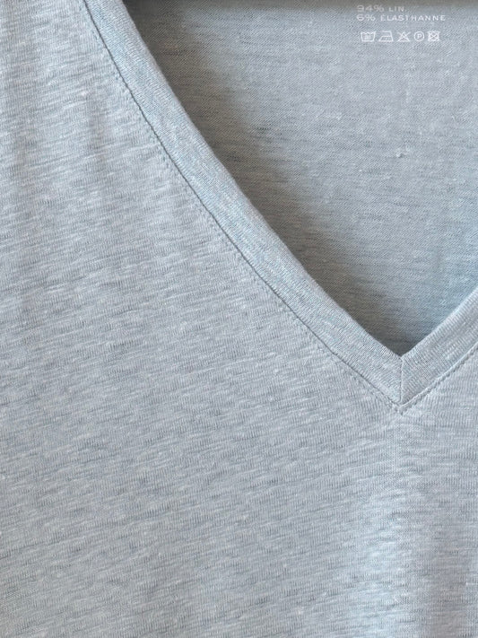Stretch Linen SS V-Neck - Bleu Calanques