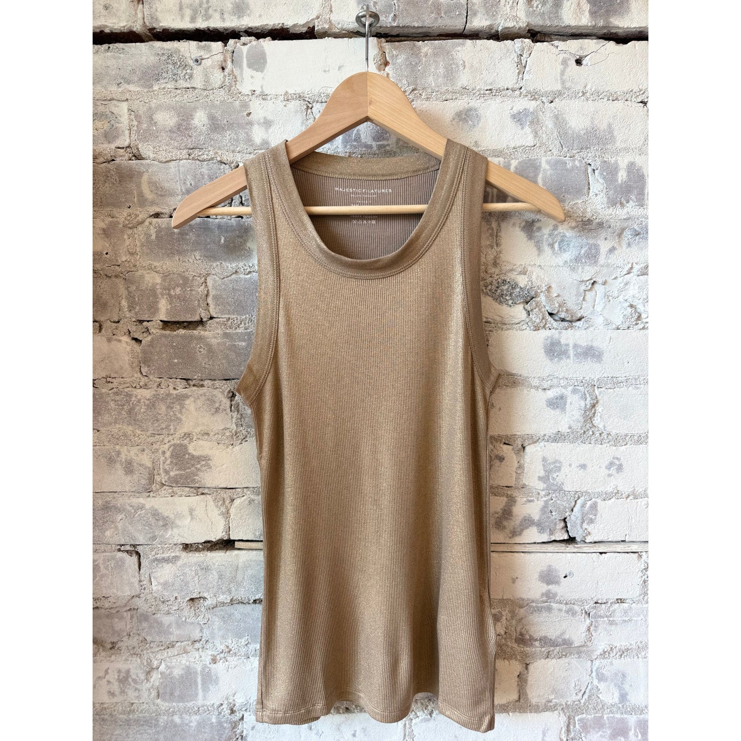 Majestic Filatures Soft Touch Metallic Baby Rib Crewneck Tank - Coffee Latte Light Gray