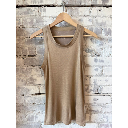 Majestic Filatures Soft Touch Metallic Baby Rib Crewneck Tank - Coffee Latte Light Gray