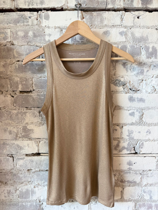 Soft Touch Metallic Baby Rib Crewneck Tank - Coffee Latte