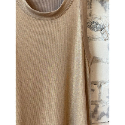 Majestic Filatures Soft Touch Metallic Baby Rib Crewneck Tank - Coffee Latte Rosy Brown