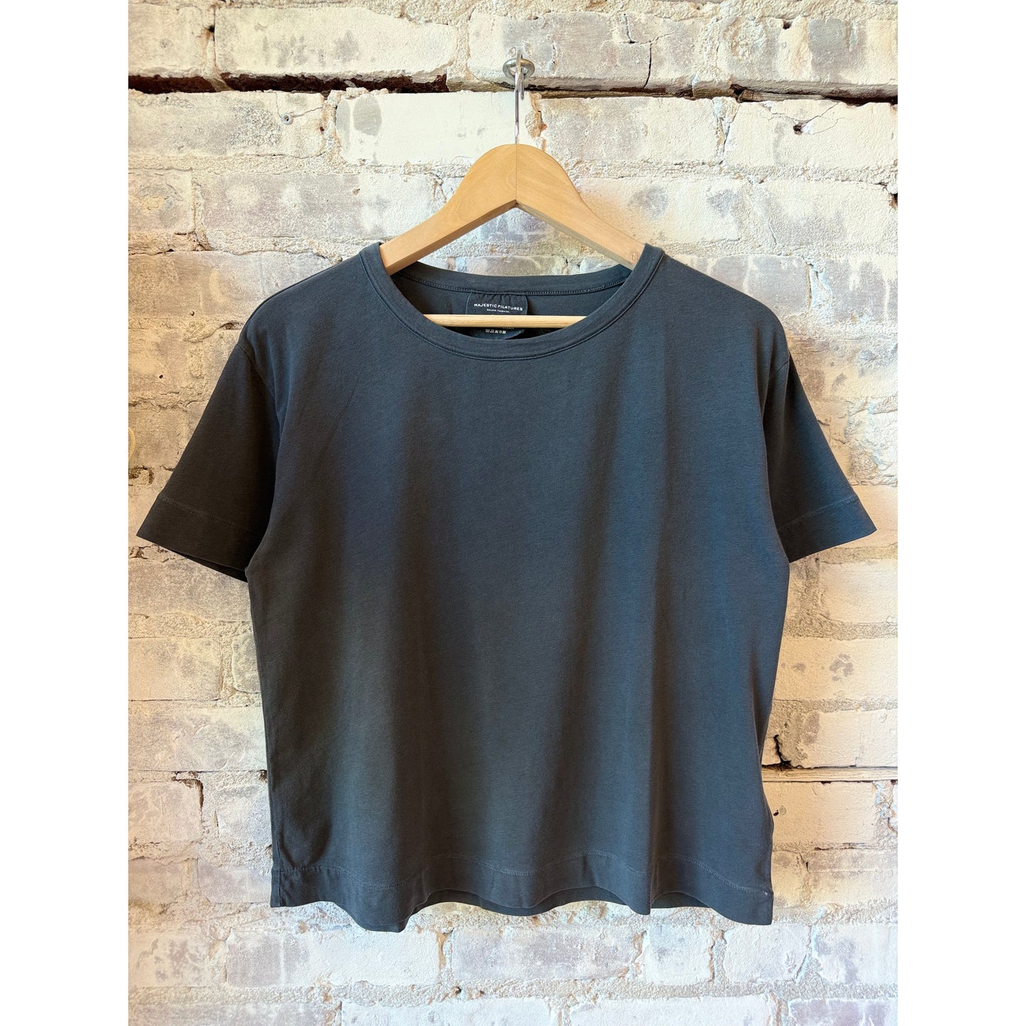 Majestic Filatures Organic Cotton Stretch Semi Relaxed SS Crewneck - Noir Dark Slate Gray
