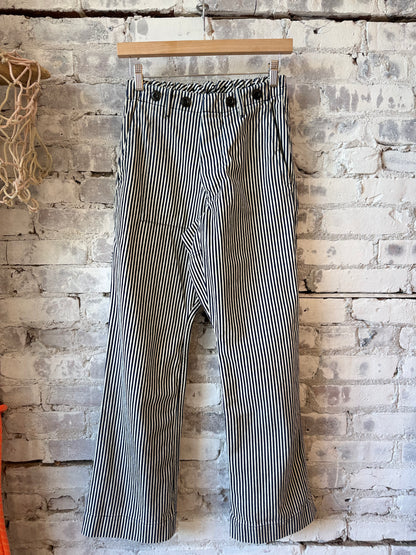 Women's Indigo Stripe French Sailors Pants by Freecity, featuring classic navy and white stripe pattern and relaxed fit.