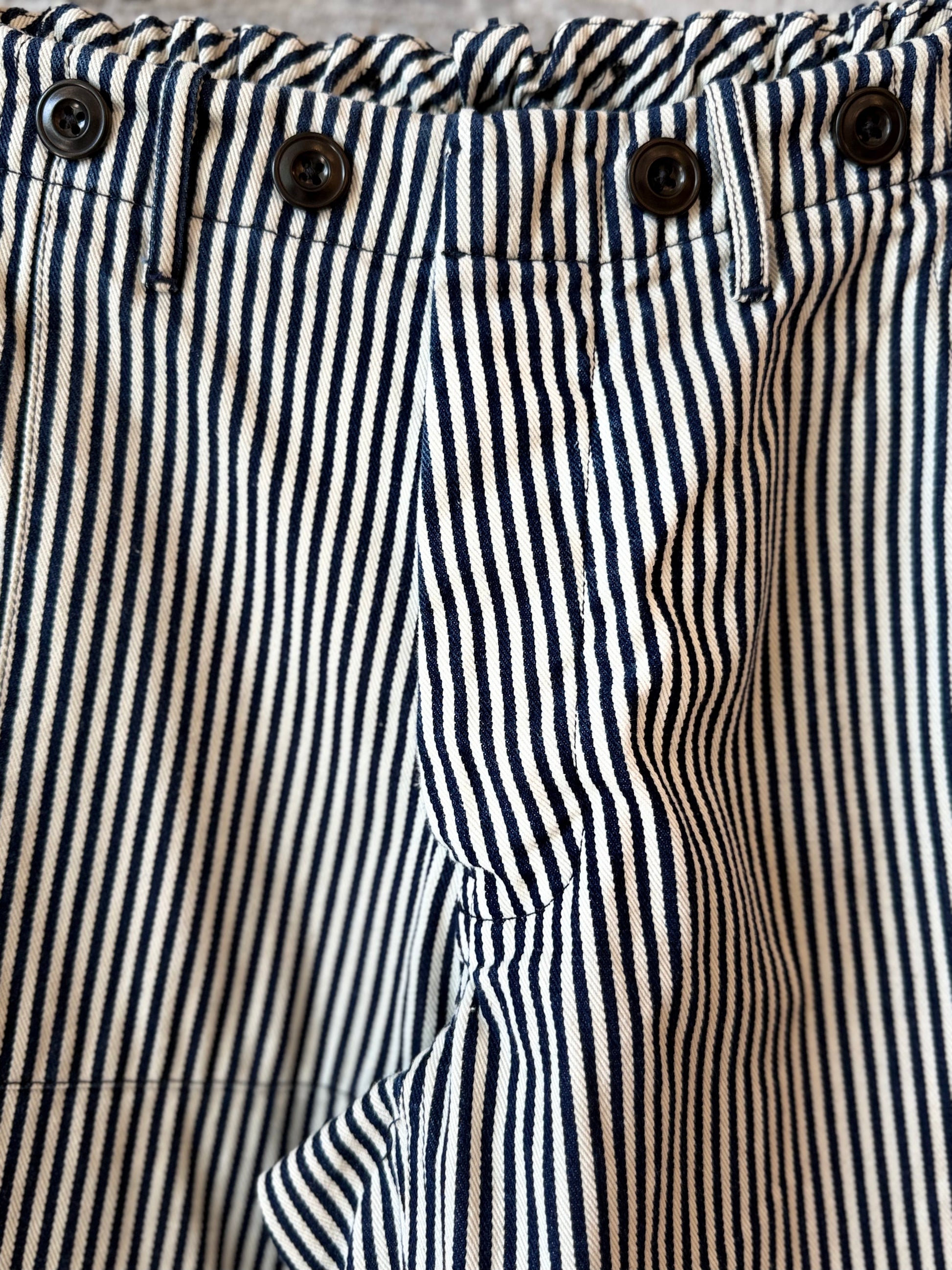 Women's Freecity Indigo Stripe French Sailors Pant with classic navy and white vertical stripe pattern.