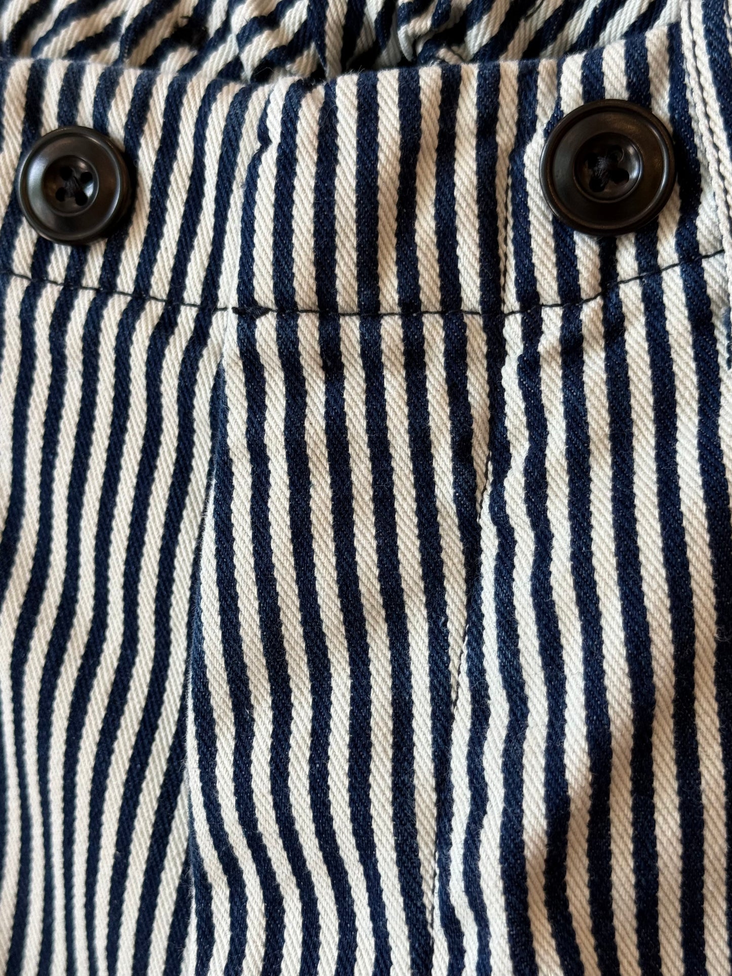 Women's Indigo Stripe French Sailors Pant by Freecity, featuring classic nautical-inspired navy and white striped fabric.