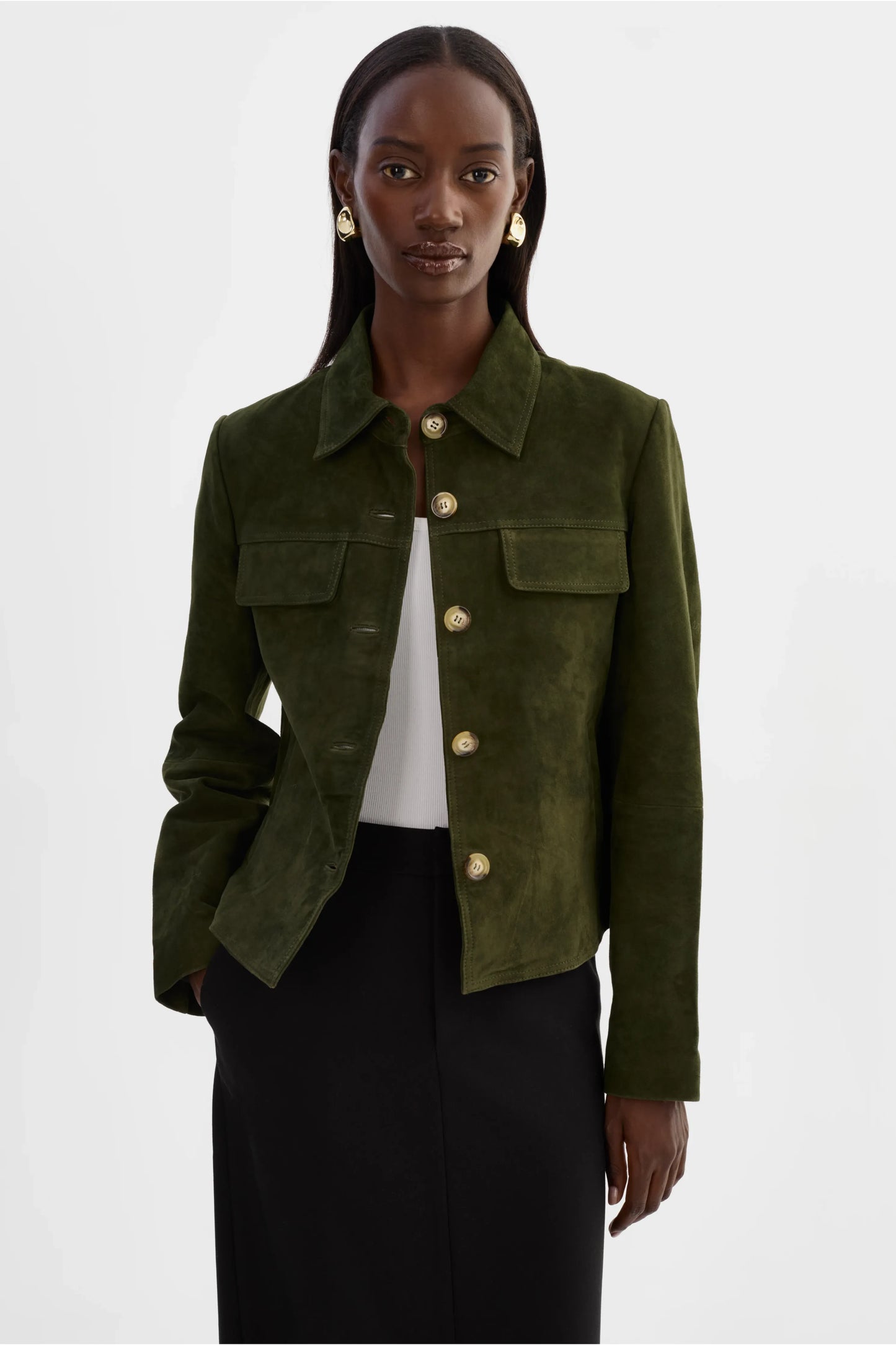 Jolene Suede Jacket - Dark Olive