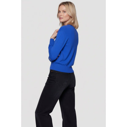 Women's organic cotton knit long-sleeve crewneck in marine color by Majestic Filatures, shown from the back.