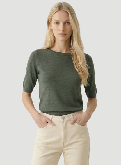 Stretch Linen 3/4 Sleeve Semi Relaxed Boatneck - Bleu Calanques