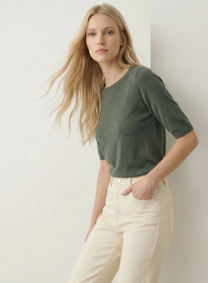 Stretch Linen 3/4 Sleeve Semi Relaxed Boatneck - Bleu Calanques - DUNE + SALT