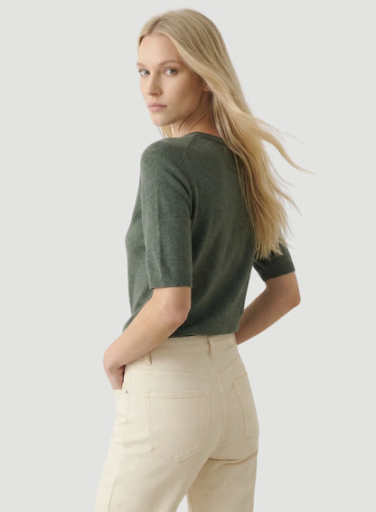 Stretch Linen 3/4 Sleeve Semi Relaxed Boatneck - Bleu Calanques - DUNE + SALT