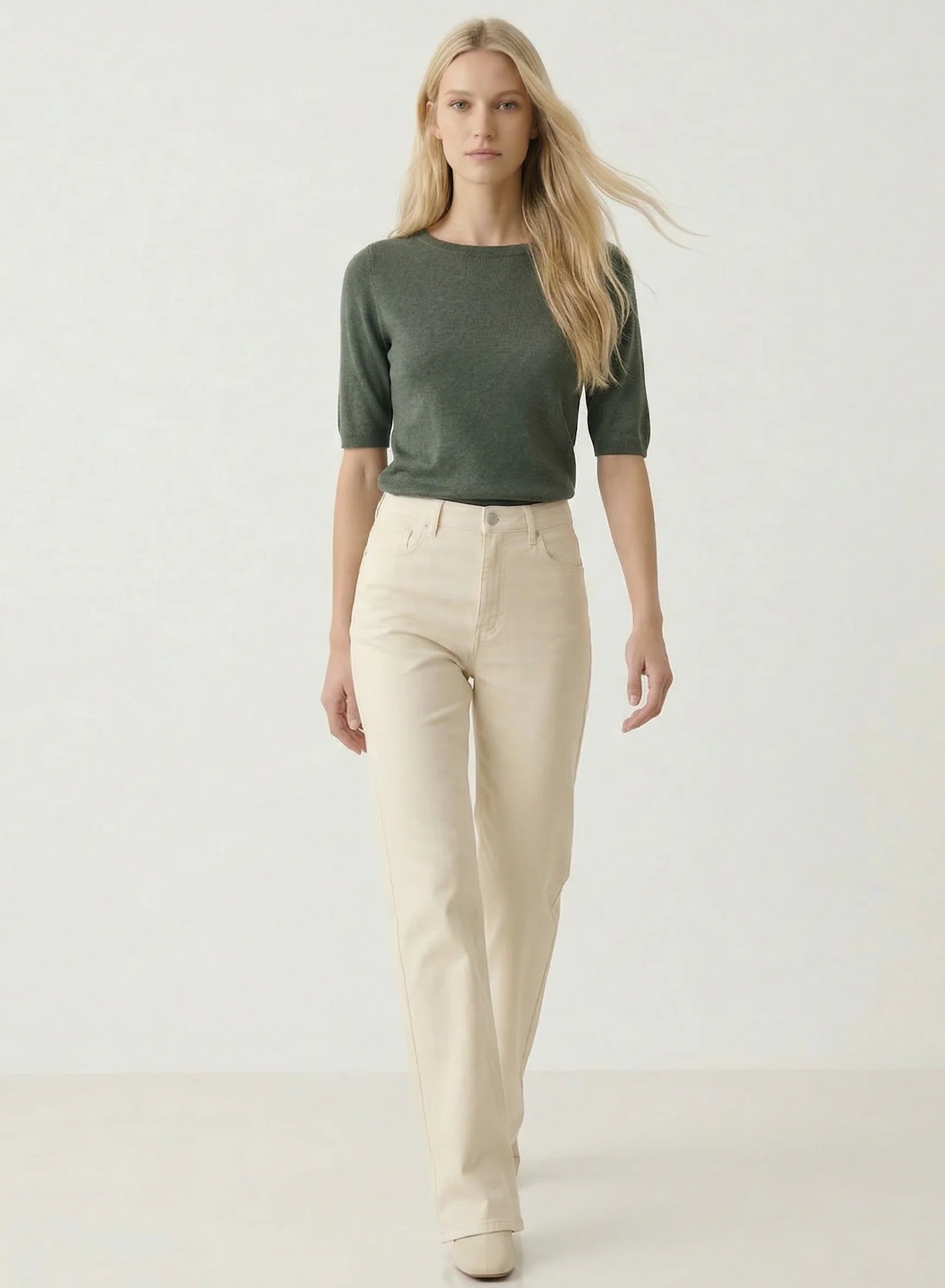 Stretch Linen 3/4 Sleeve Semi Relaxed Boatneck - Bleu Calanques - DUNE + SALT