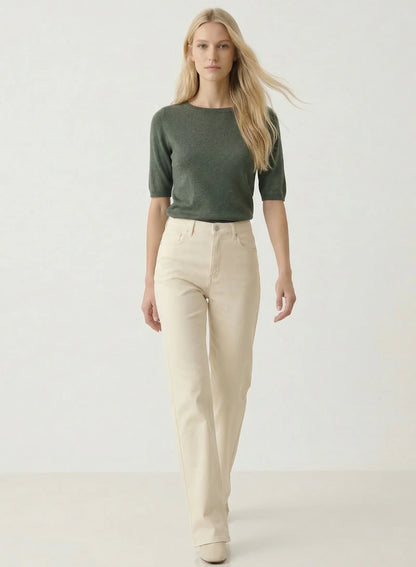 Stretch Linen 3/4 Sleeve Semi Relaxed Boatneck - Bleu Calanques - DUNE + SALT