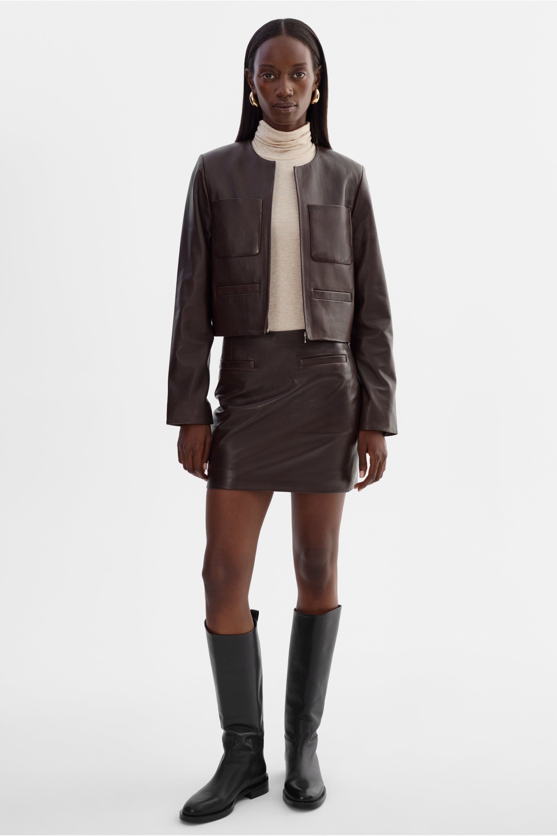 Linette Leather Jacket - Dark Brown - DUNE + SALT