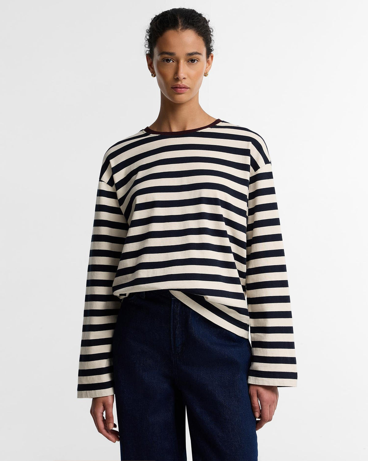 Woodhouse Striped Long-Sleeved T-Shirt - Dark Navy/Birch, front