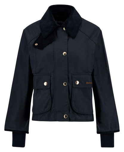 Cropped Beadnell Waxed Jacket - Navy/Classic, flat