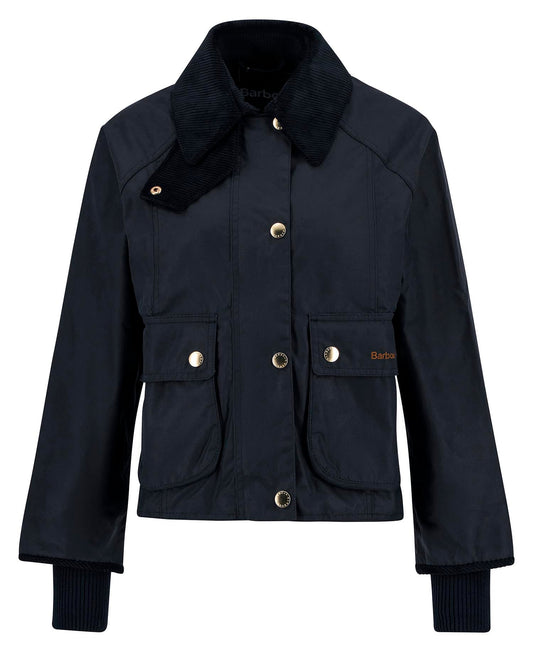 Cropped Beadnell Waxed Jacket - Navy/Classic, flat