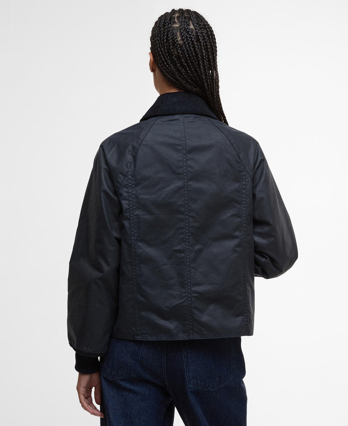 Cropped Beadnell Waxed Jacket - Navy/Classic, back