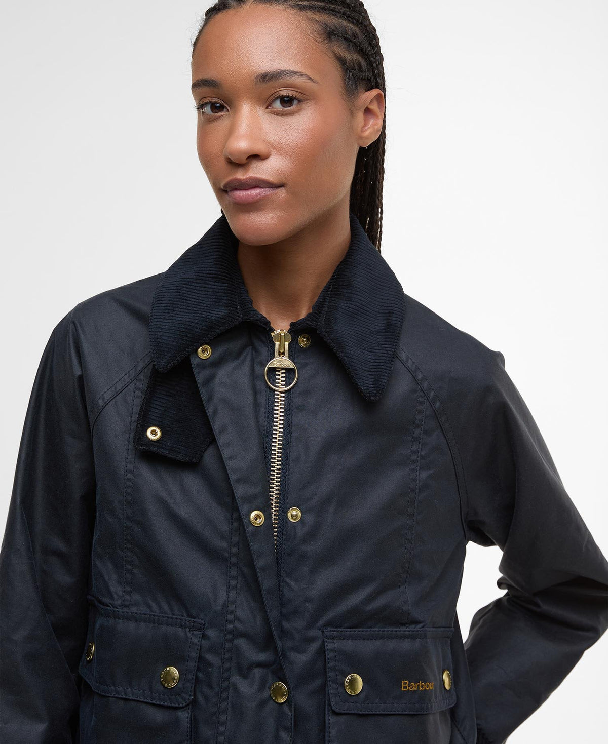 Cropped Beadnell Waxed Jacket - Navy/Classic, detail