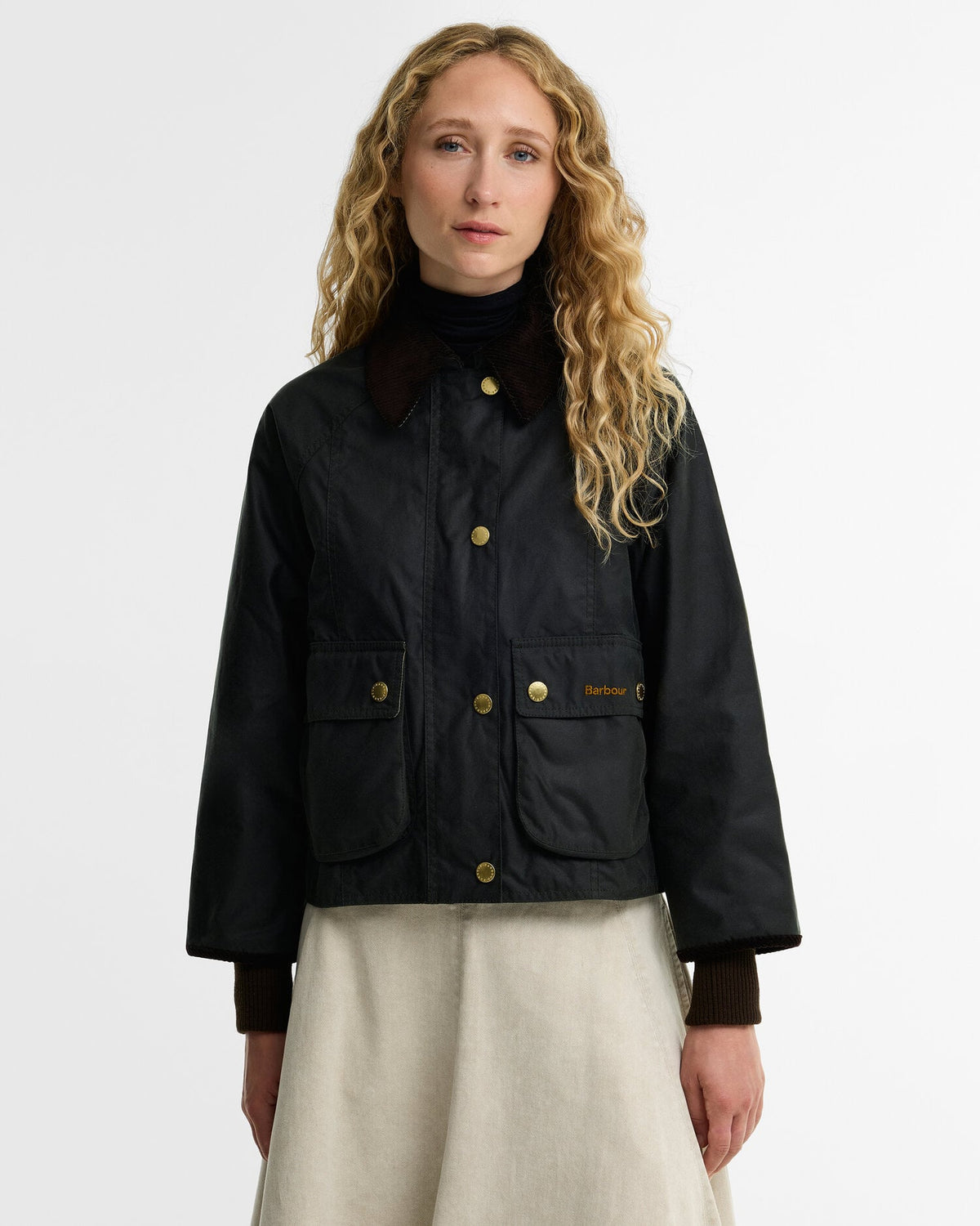 Cropped Beadnell Waxed Jacket - Sage/Ancient, front