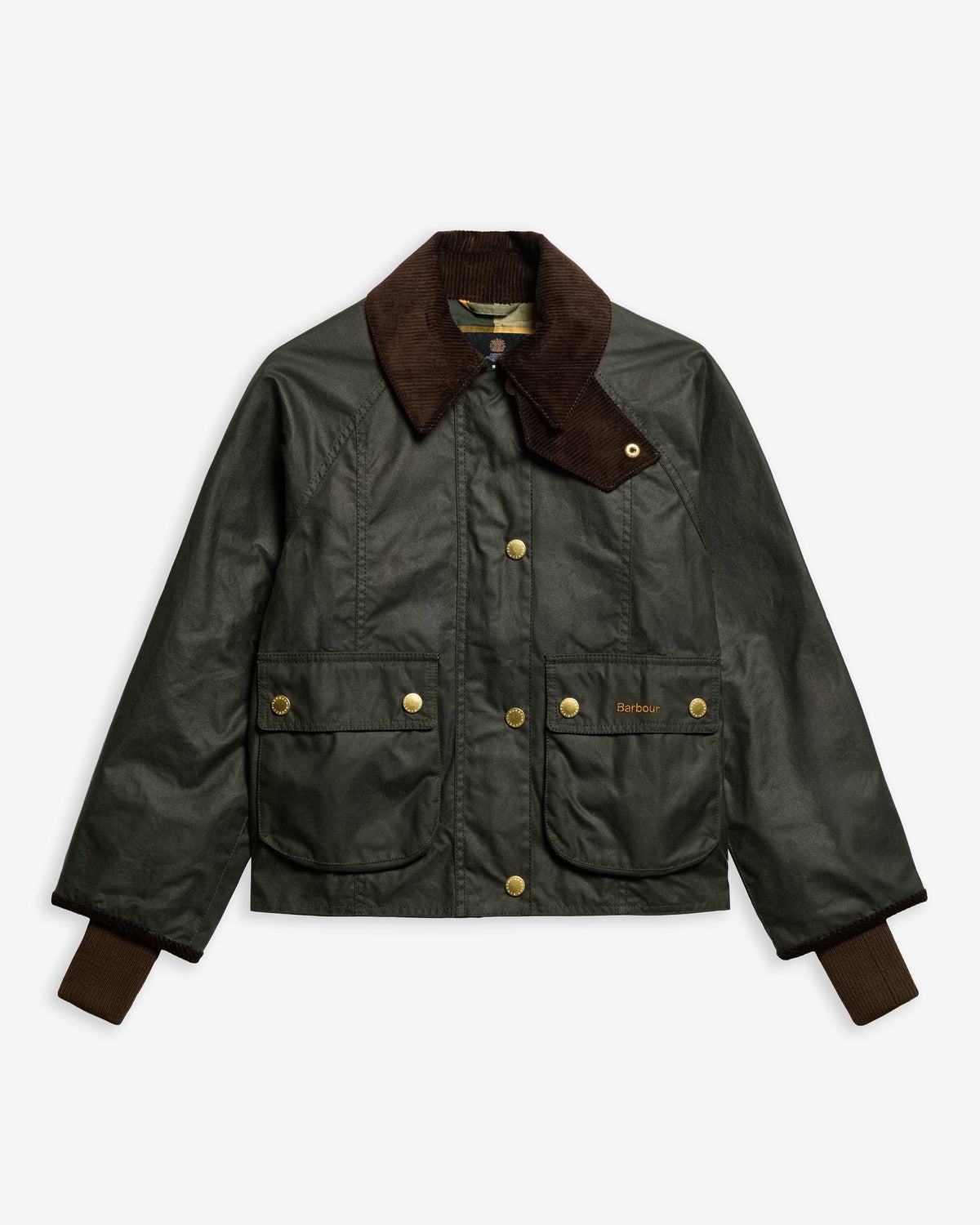 Cropped Beadnell Waxed Jacket - Sage/Ancient, flat