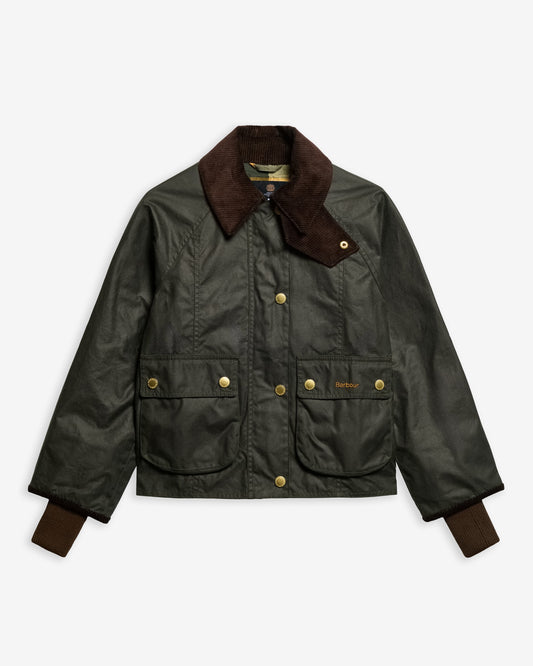 Cropped Beadnell Waxed Jacket - Sage/Ancient, flat