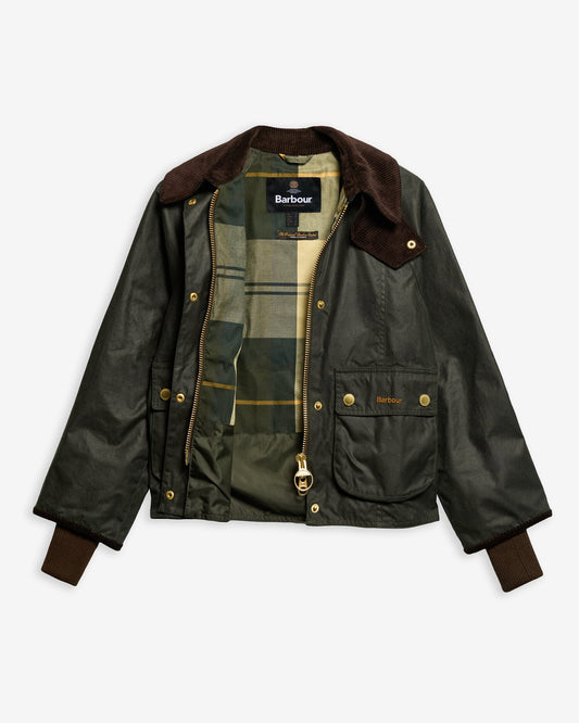 Cropped Beadnell Waxed Jacket - Sage/Ancient, detail