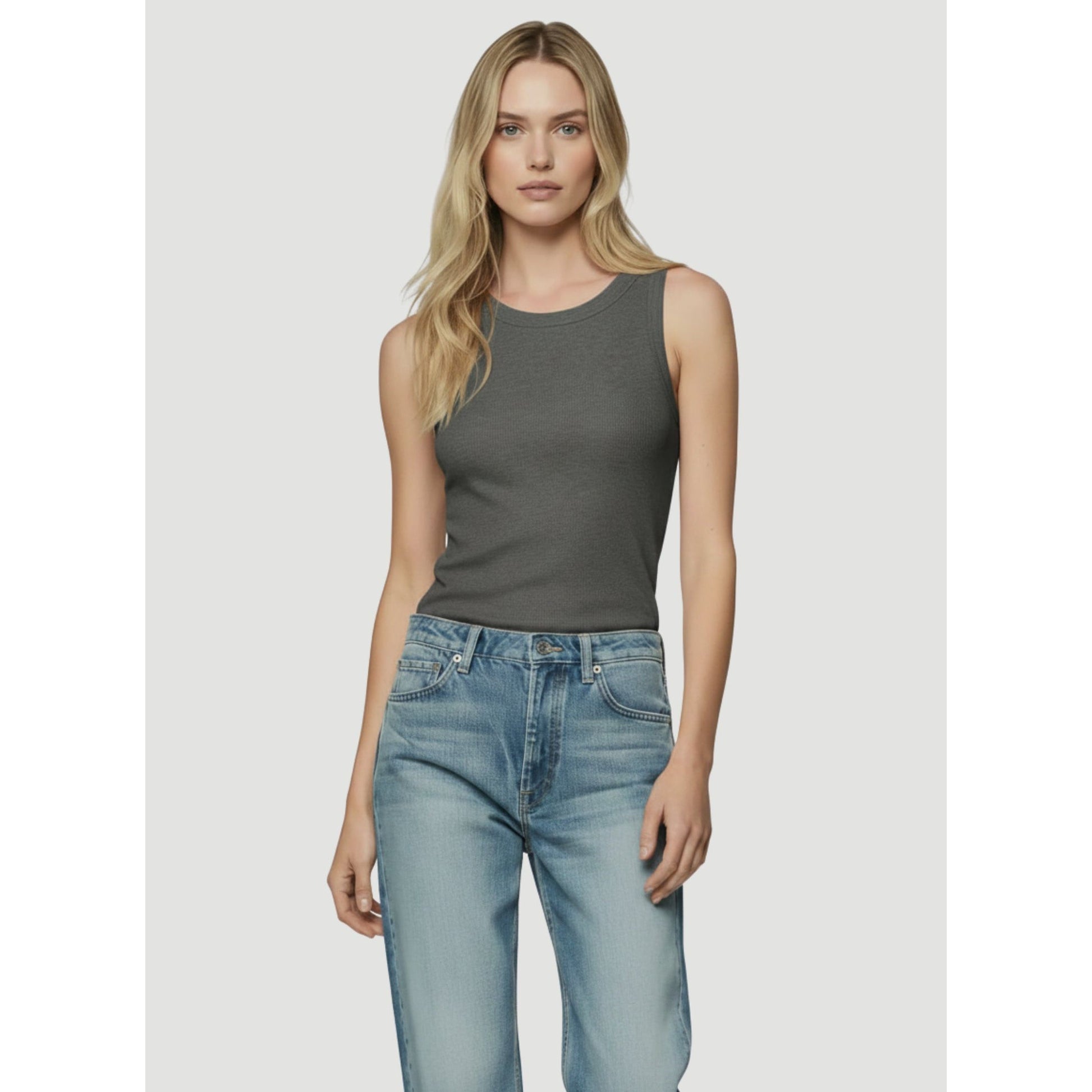 Majestic Filatures Soft Touch Metallic Baby Rib Crewneck Tank - Gris Chin Clair Lavender