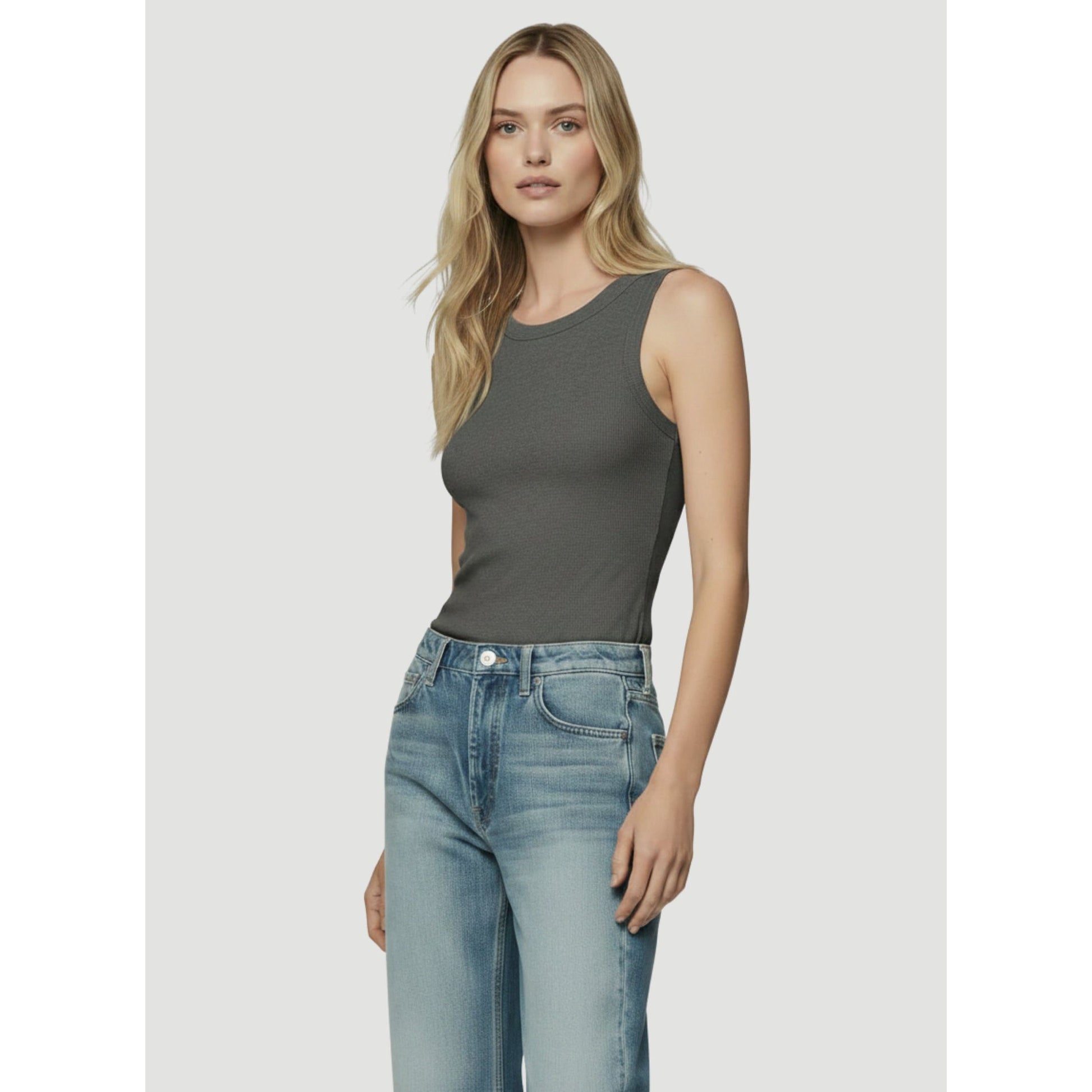 Majestic Filatures Soft Touch Metallic Baby Rib Crewneck Tank - Gris Chin Clair Lavender