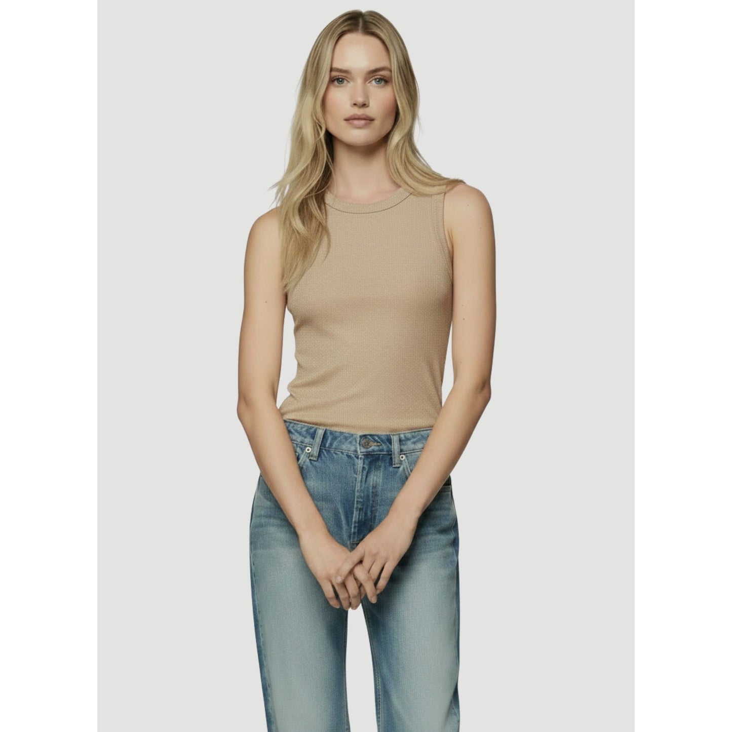 Majestic Filatures Soft Touch Metallic Baby Rib Crewneck Tank - Coffee Latte Lavender